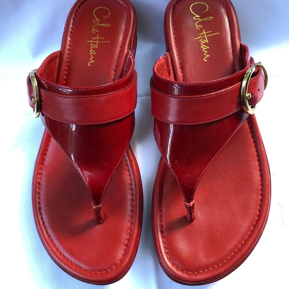 COLE HAAN Nike Air Red Flip Flop Wedge Sandals 7.5